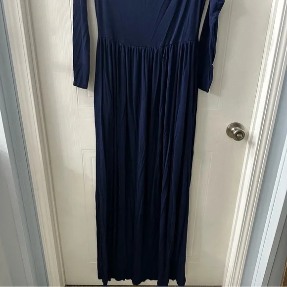 Stretchy Navy Off Shoulder Long Sleeve Maxi Dress Maternity Friendly Size L - Picture 6 of 10